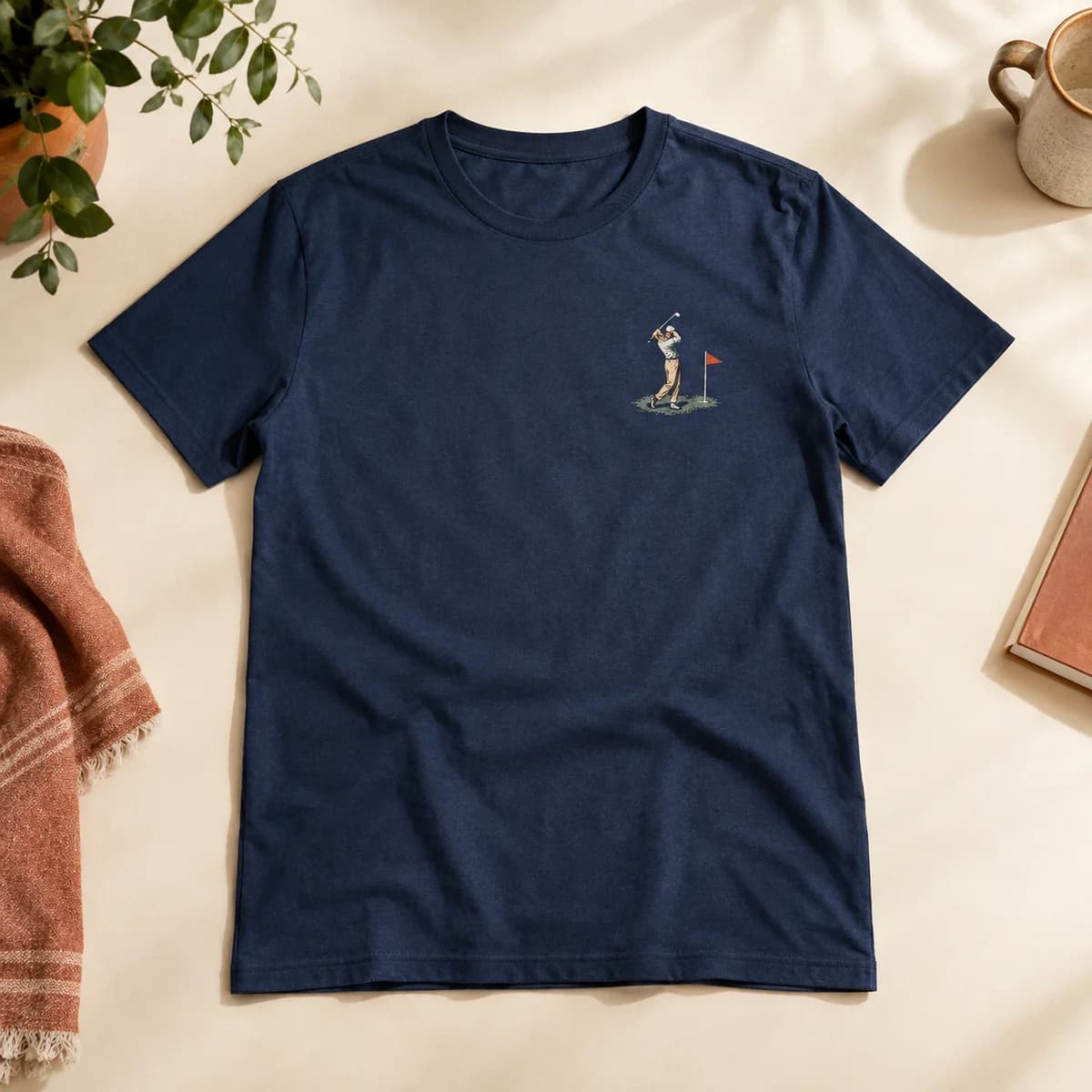 Navy t-shirt with a printed design