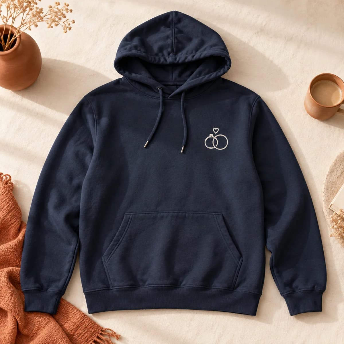 Navy hoodie with a printed design